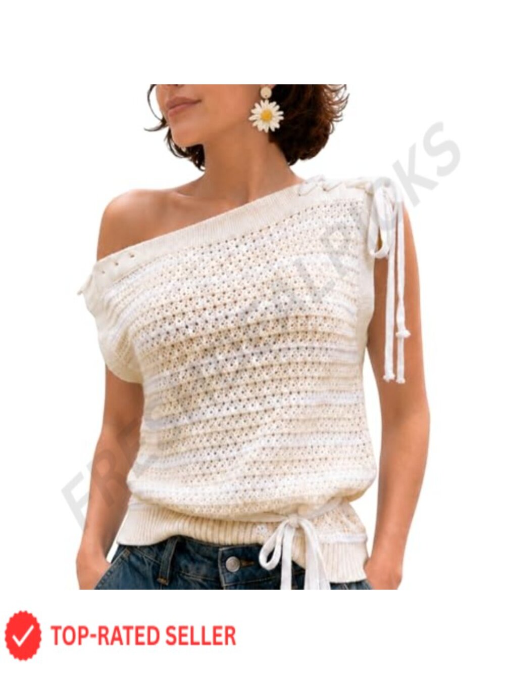 Women's Striped Knit Sweater Vest Tie Shoulder Sleeveless Layering Top